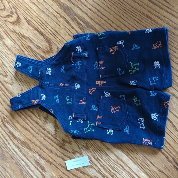 Blue Cotton Overalls Dog Breed Print Belt Loops And Buttons Size 9mo - Picture 5 of 7
